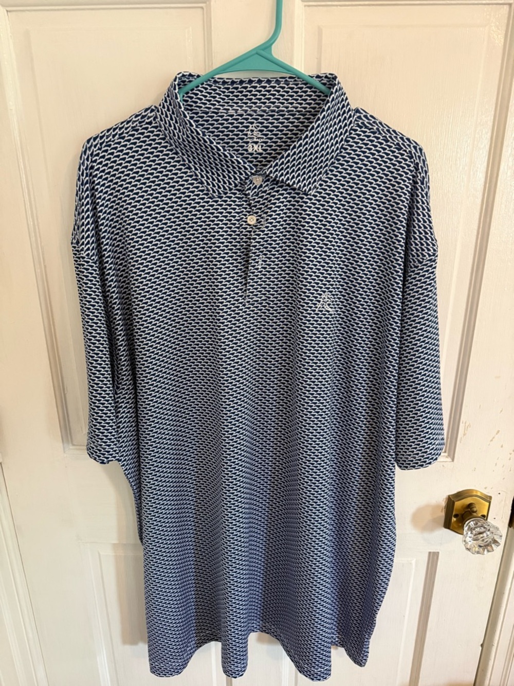 Rhoback Navy and White Geometric Polo